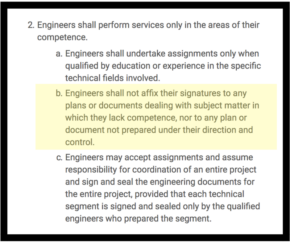 NSPE Code of Ethics Rule of Practice 2.a for Engineers